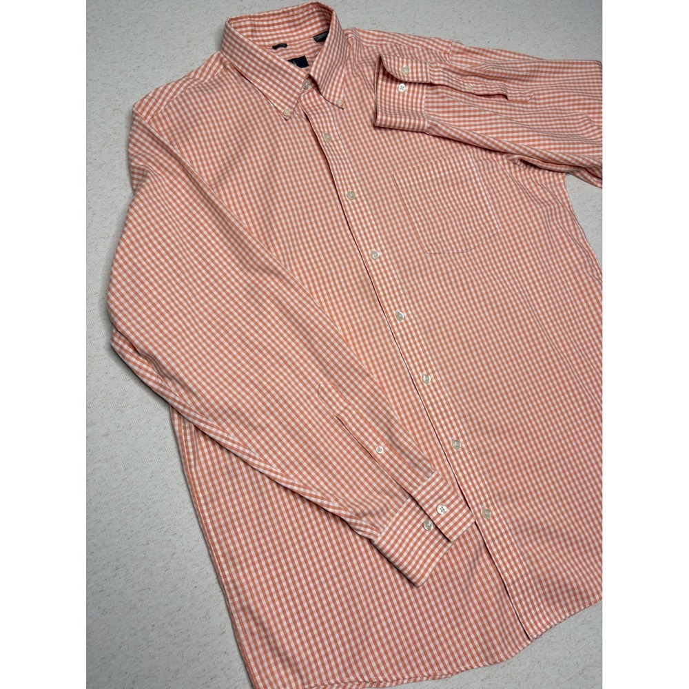 Kenneth Cole Reaction Mens Orange‎ Gingham Button Down Shirt L 16-16.5 34-35 - Picture 4 of 8